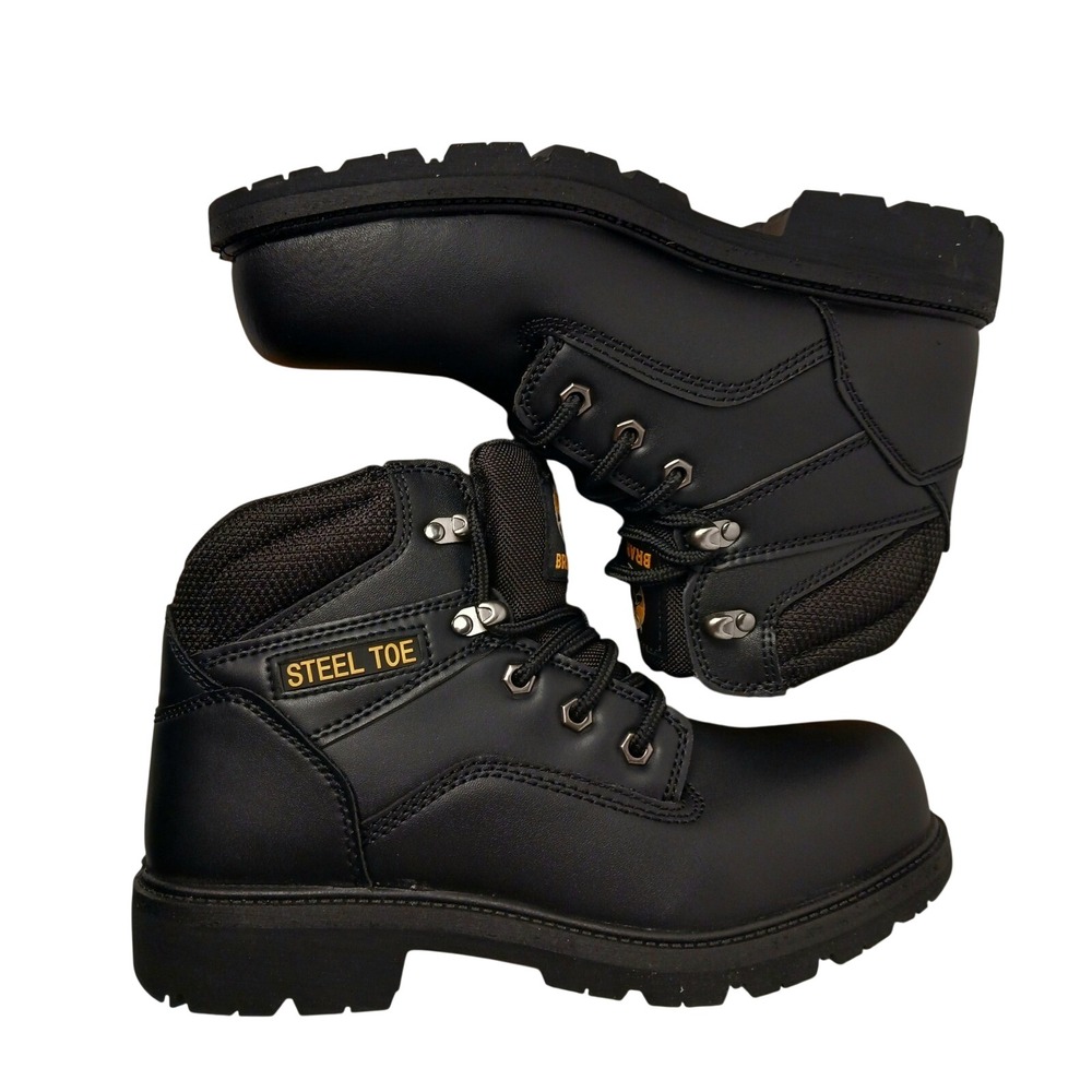Brahma Gus 2.0 Mens Black Leather Steel Toe Work Boots 8W Slip Oil Resistant